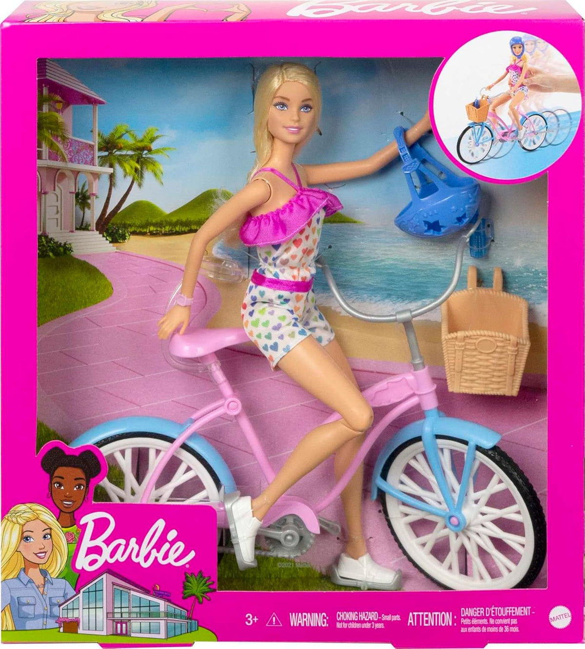 Barbie Doll and Bike Playset with Doll (11.5 in, Blonde), Bicycle with Rolling Wheels & Water Bottle Accessory