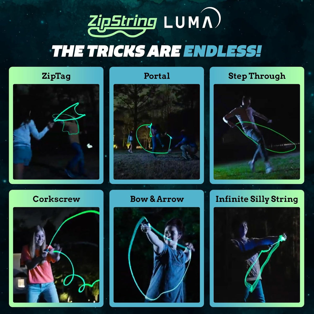 ZipString Luma Replacement Strings - Pack of 5 - UV Reactive Glow in the Dark Fidget String for Rope Launcher Toy - Shark Tank Featured - Device Not Included