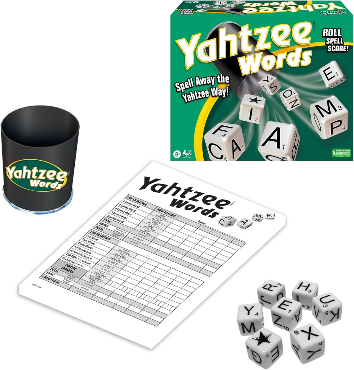 Yahtzee Words USA, Family Word Game Version of Yahtzee for 2 or More Players, Ages 8+