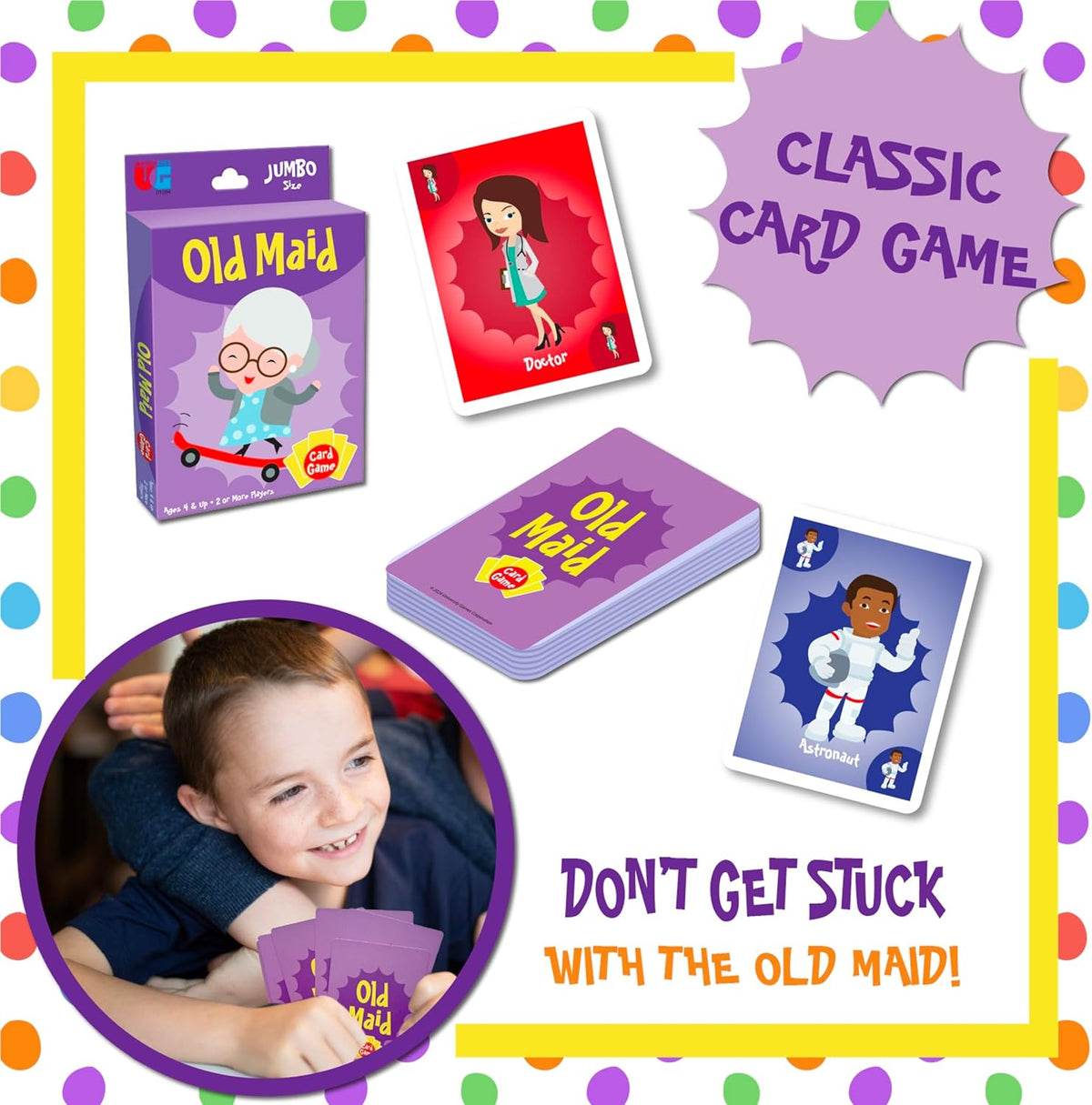 University Games Old Maid Card Game - Jumbo Size, Colorful Character Cards for Kids Ages 4 and Up, Fun Family and Educational Game
