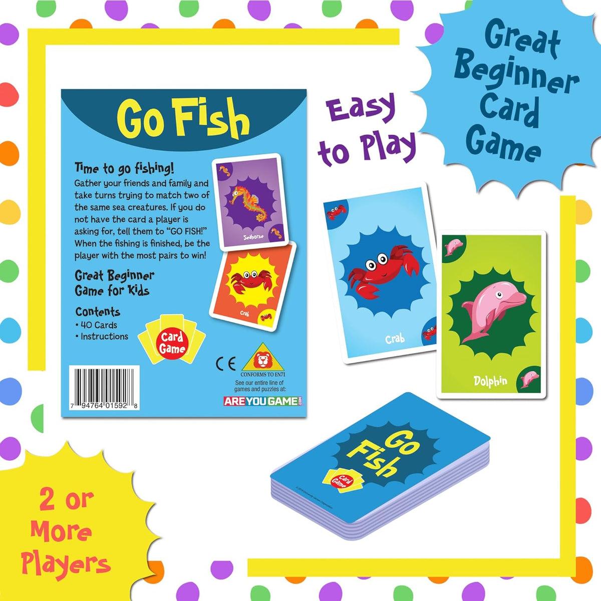 University Games Go Fish Card Game - Jumbo Size, Colorful Animal Cards for Kids Ages 4 and Up, Fun Family and Educational Game