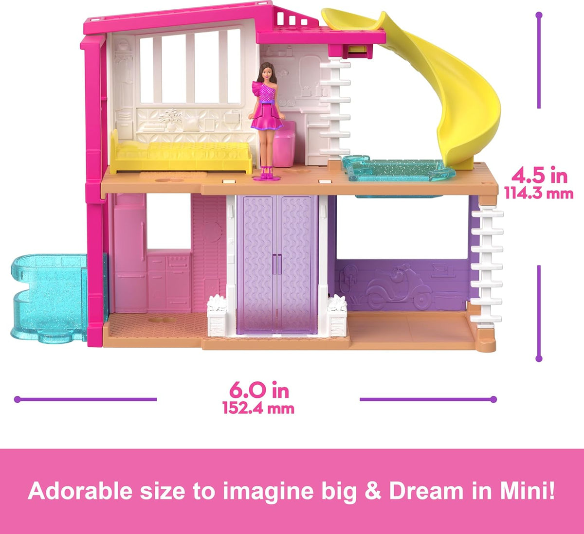 Barbie Mini BarbieLand Doll House Sets, Mini Dreamhouse with Surprise 1.5-inch Doll, Furniture & Accessories, Plus Elevator & Pool