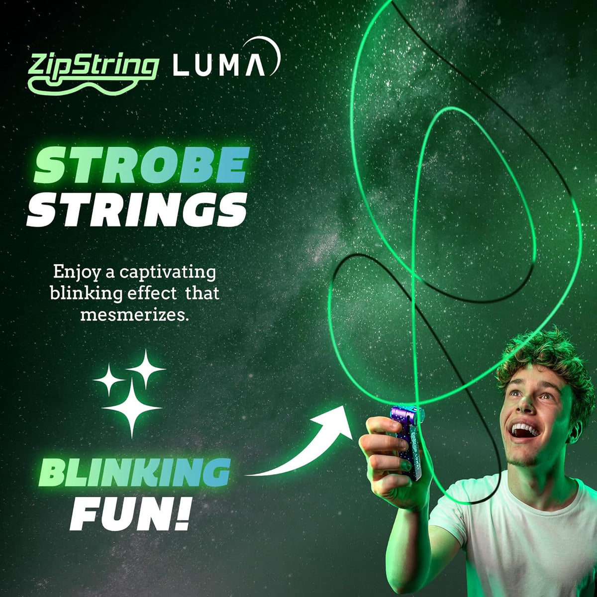ZipString Lightning Luma Replacement Strings - Pack of 3 - UV Reactive Glow in the Dark Fidget String for Rope Launcher Toy - Shark Tank Featured - Device Not Included