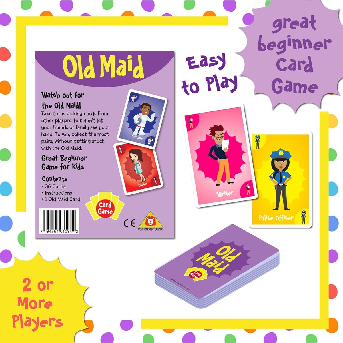 University Games Old Maid Card Game - Jumbo Size, Colorful Character Cards for Kids Ages 4 and Up, Fun Family and Educational Game