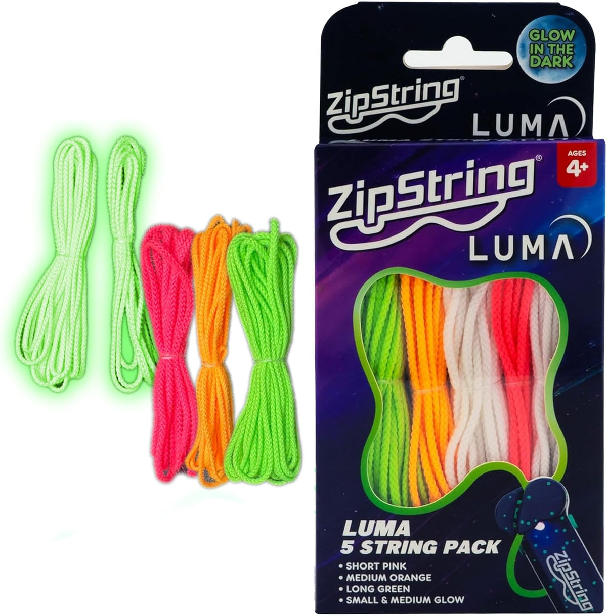 ZipString Luma Replacement Strings - Pack of 5 - UV Reactive Glow in the Dark Fidget String for Rope Launcher Toy - Shark Tank Featured - Device Not Included