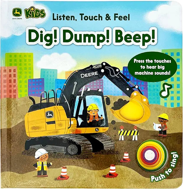 John Deere Kids Dig Dump Beep listen touch feel sound board book toddlers