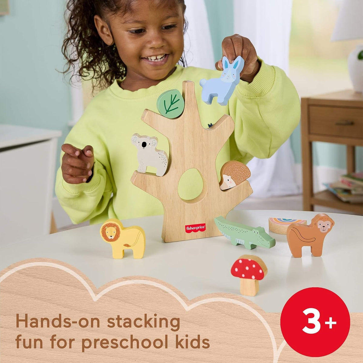 Wood Stacking Toy Balance Tree, 10 Wooden Pieces for Developmental Play Preschool Kids Ages 3+ Years - Fisher-Price