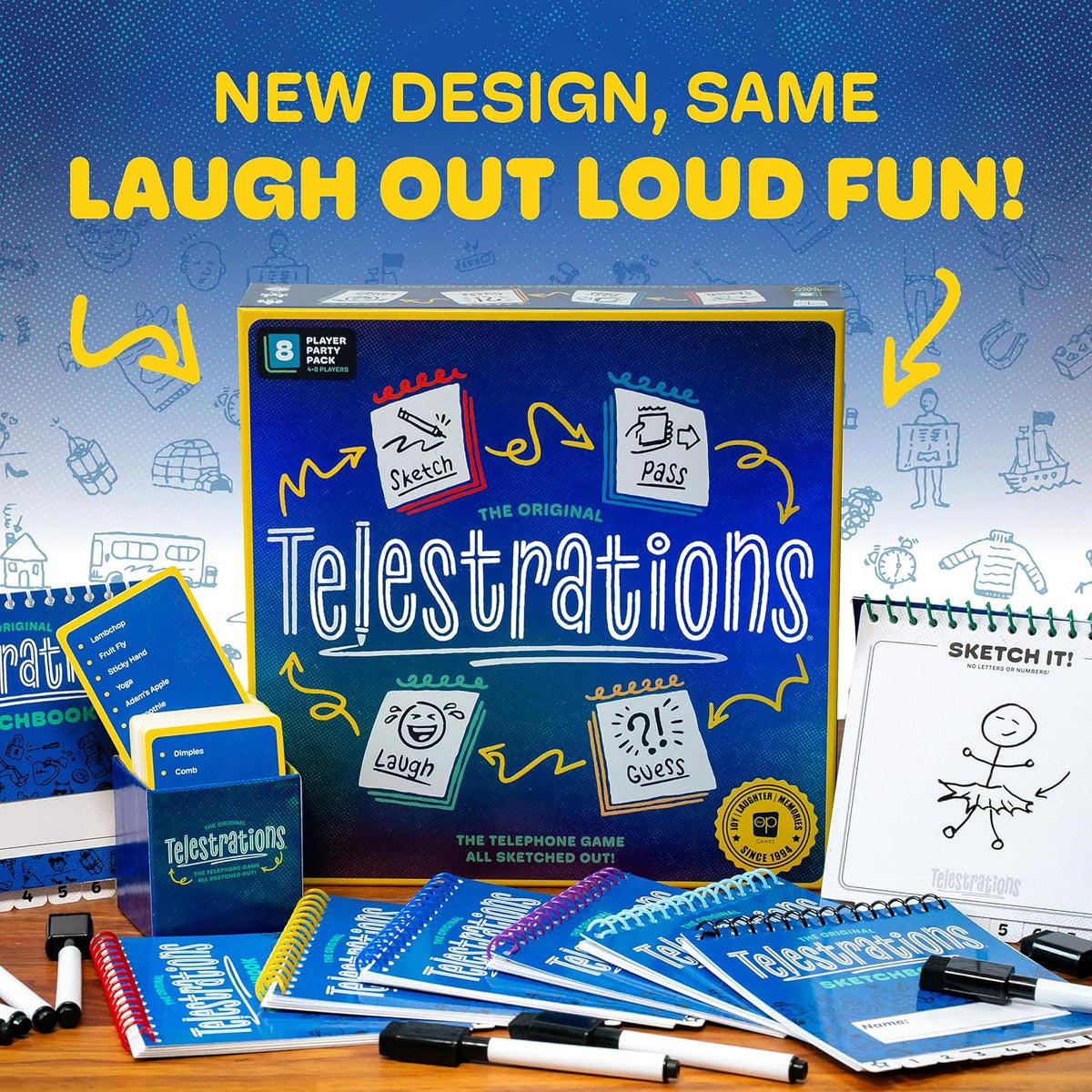 Telestrations 8 Player 2nd Edition Board Game, Award Winning Hilarious and Unpredictable Must Have Party Game with a New Look, Sketch What Your Read Then Guess What You Saw, 4-8 Players, Ages 10+