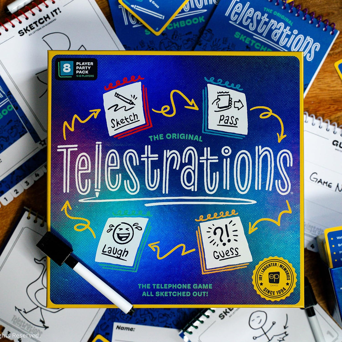 Telestrations 8 Player 2nd Edition Board Game, Award Winning Hilarious and Unpredictable Must Have Party Game with a New Look, Sketch What Your Read Then Guess What You Saw, 4-8 Players, Ages 10+