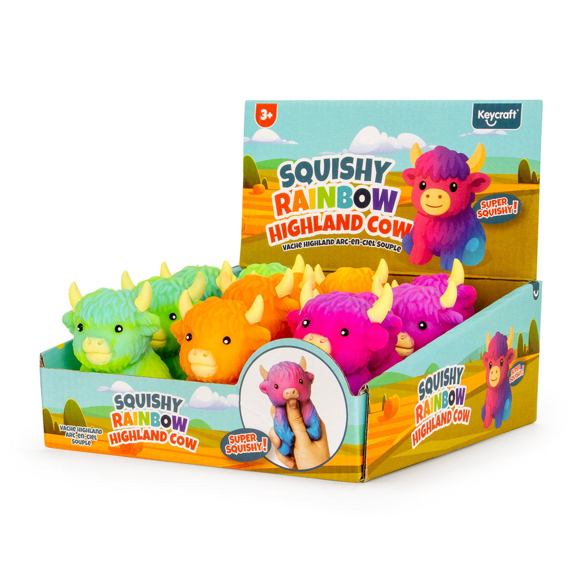 Keykraft Squishy Rainbow Highland Cow squishy toy assorted colors animal