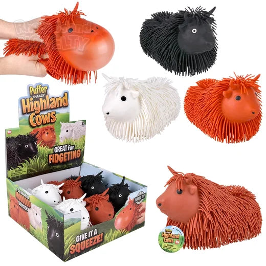 8.75" Shaggy Highland Cow Puffer Plush