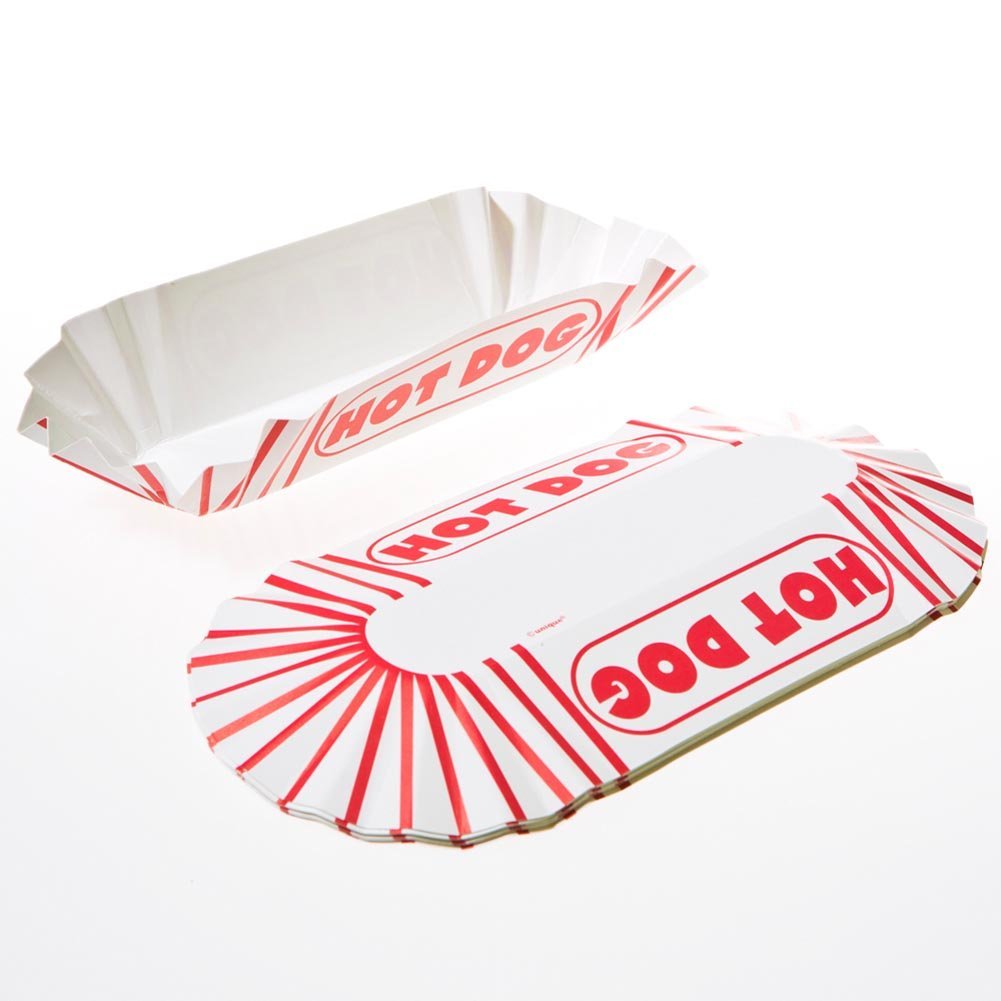 Classic Red & White Striped Paper Hotdog Trays - 11" x 4.6", 8 Count - Disposable Serving Trays for BBQ, 4th of July, Birthday & Carnival Parties