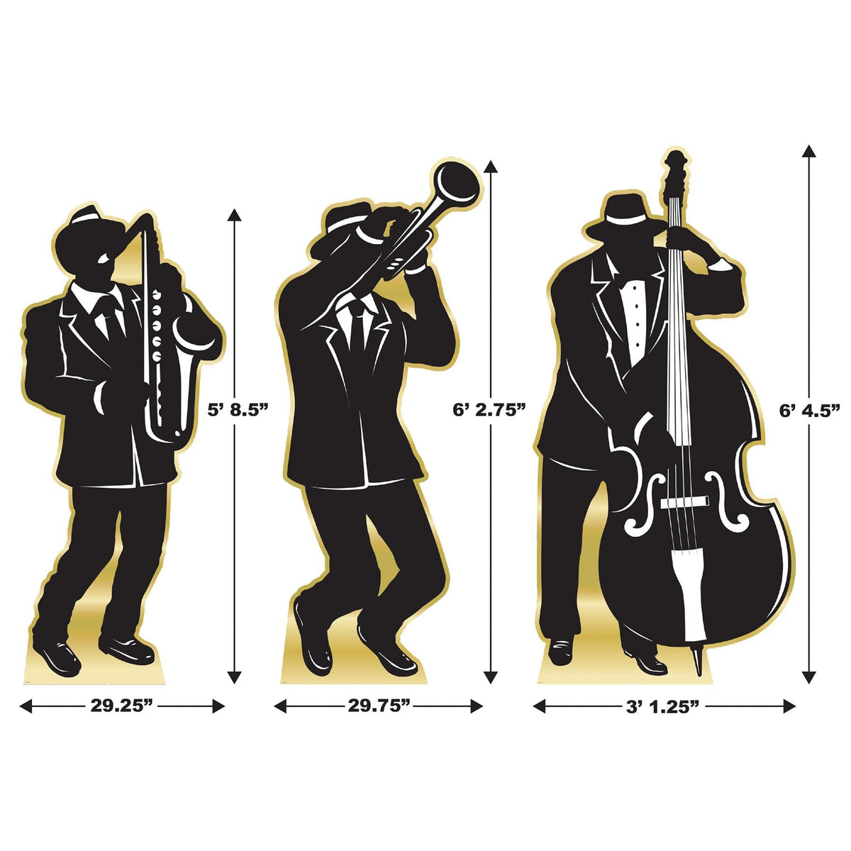 Beistle Life-Size Cardboard Great 20&#39;s Jazz Band Silhouette Stand-Ups for 1920&#39;s Prom Décor, Photo Backdrops