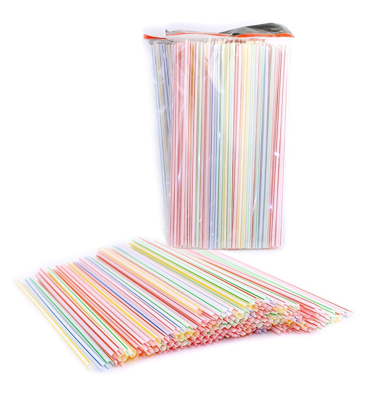 Chef Craft Pack of 450 Disposable Plastic Straight Straws, Assorted Colors, Striped 9" Long, Silver