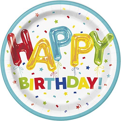 Unique Happy Balloon Birthday Round Multicolor Dinner Plates -9" (Pack of 8) - Colorful Birthday Celebration Tableware - Perfect for Kids & Adults