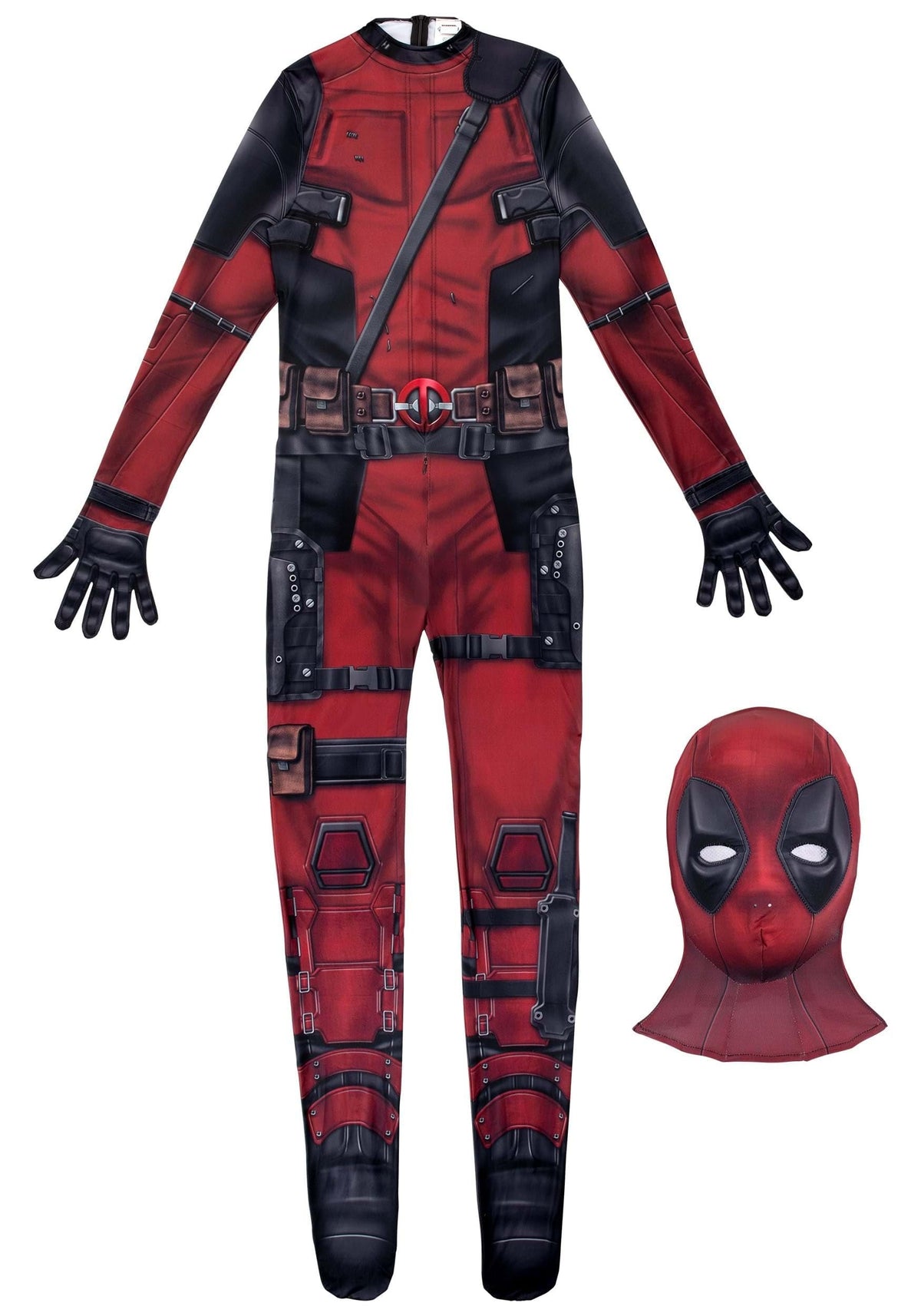 Deadpool Adult Zentai Suit Halloween Costume, Official Full Body Printed Spandex Hero Suit with Hooded Mask