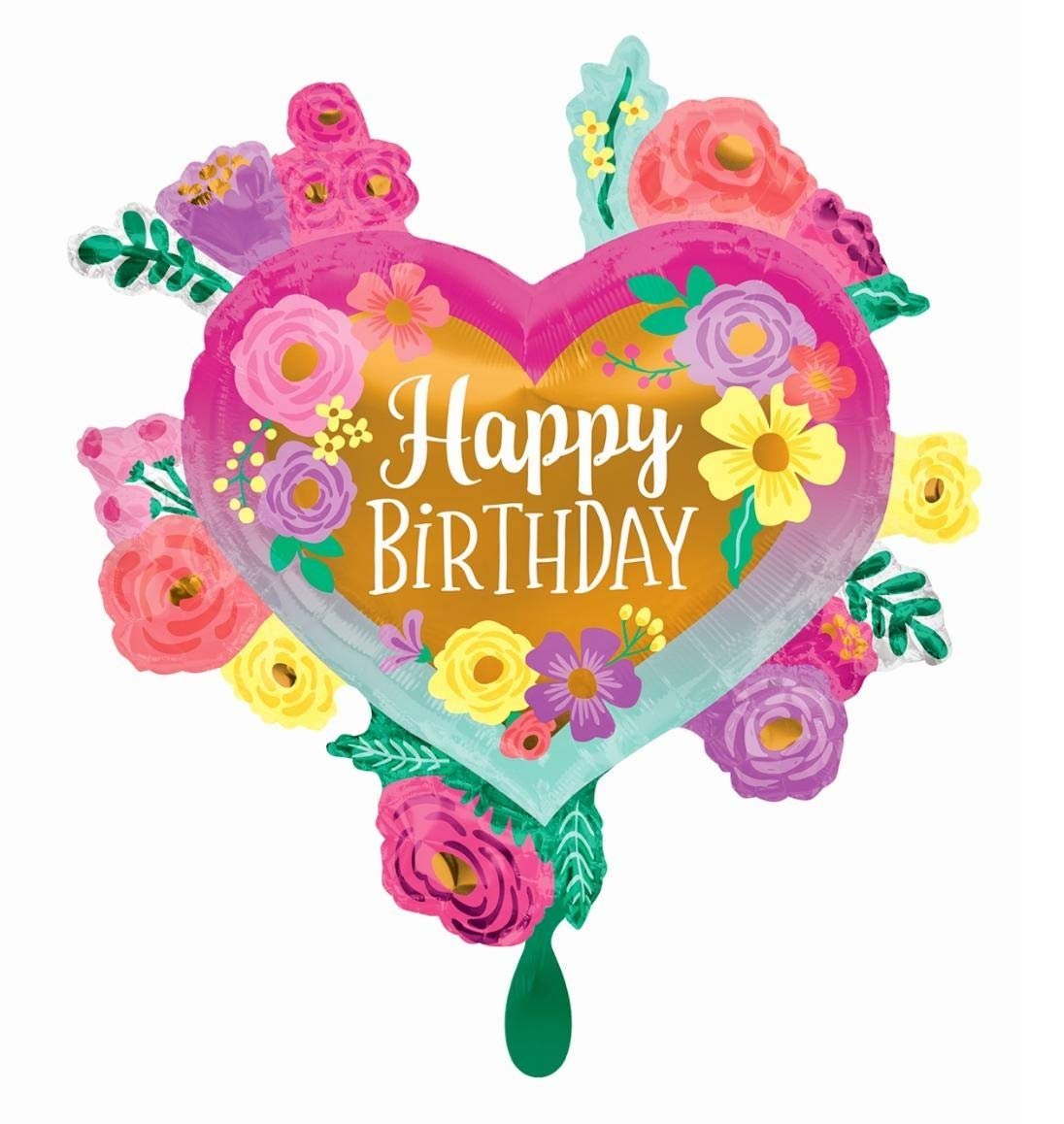 Anagram 27" Happy Birthday Painted Flowers Foil Balloon, Multicolor