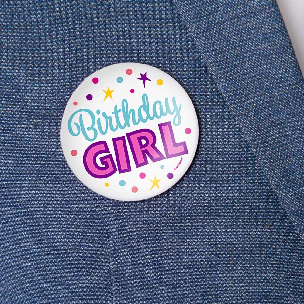 Unique Birthday Girl Button - 3" | White | 1 Pc