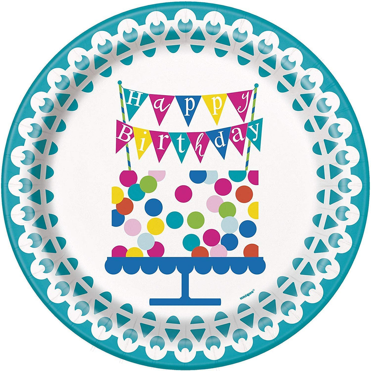 Unique Round Dinner Paper Plates, 9", Confetti Cake Birthday