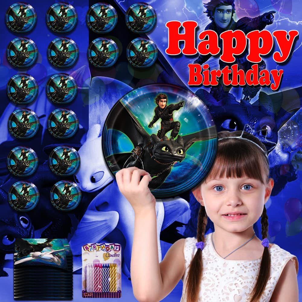 How To Train Your Dragon Themed Party Pack – Includes Paper Plates & Luncheon Napkins Plus 24 Birthday Candles – Serves 16