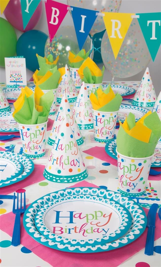 Unique Round Dinner Paper Plates, 9", Confetti Cake Birthday