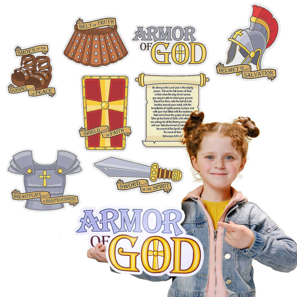 Fun Express Armor of God Cutouts - Set of 6 - Sunday School and Religious Classroom Decor - VBS Vacation Bible School Supplies/Decor