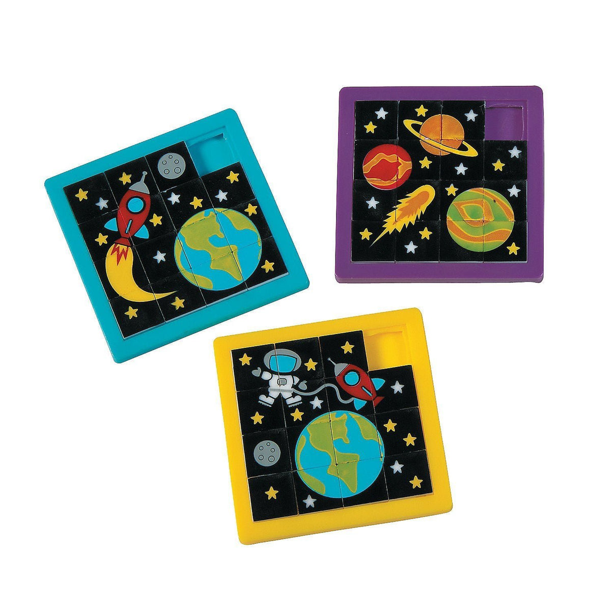 Fun Express Space Slide Puzzles - VBS Vacation Bible School Supplies/Decor Toys - 12 Pieces