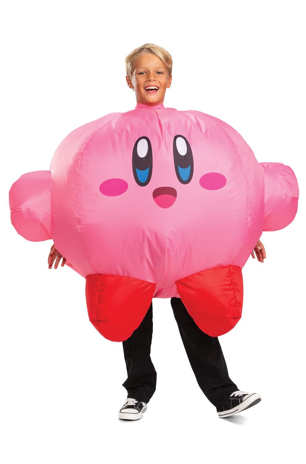 Disguise Kirby Inflatable Costume For Kids, Official Kirby Inflating Jumpsuit And Fan Up To Kid's Medium