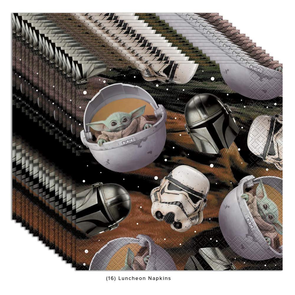 Baby Yoda Mandalorian The Child Themed Happy Birthday Party Supplies for Kids, Serves 16, Decor and Dinnerware with Balloons, Banner, Table Cover, Party Planner, Cups, Plates, Napkins, Sticker and