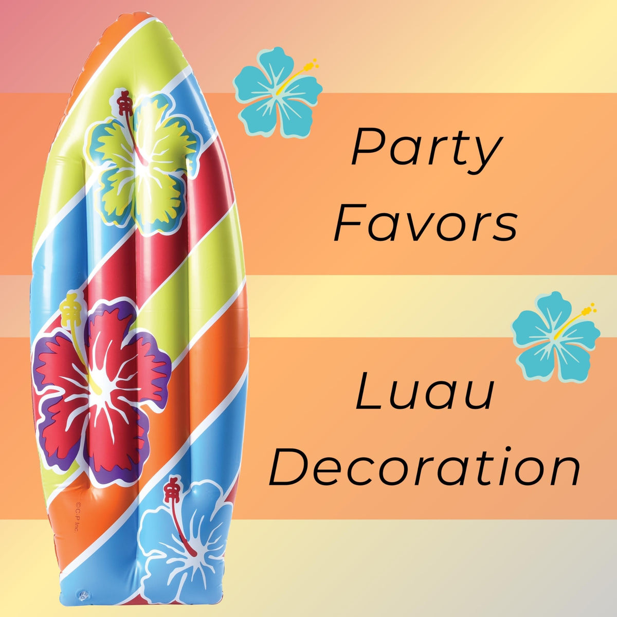 U. S. Toy Inflatable Surfboard Luau Decoration Theme Beach Pool Toy, Beach, Tropical, Hawaiian Party Decor, Inflatable Backyard Pool Toy, 3 Ft. Long, 1-Pack, 3 Years &amp; Older