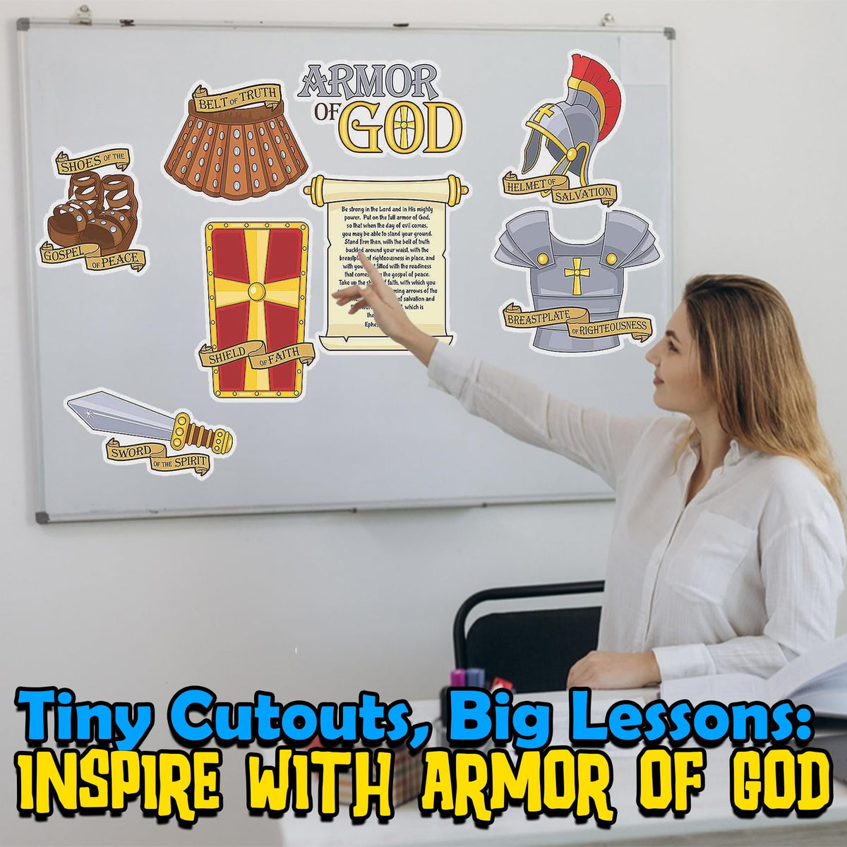 Fun Express Armor of God Cutouts - Set of 6 - Sunday School and Religious Classroom Decor - VBS Vacation Bible School Supplies/Decor