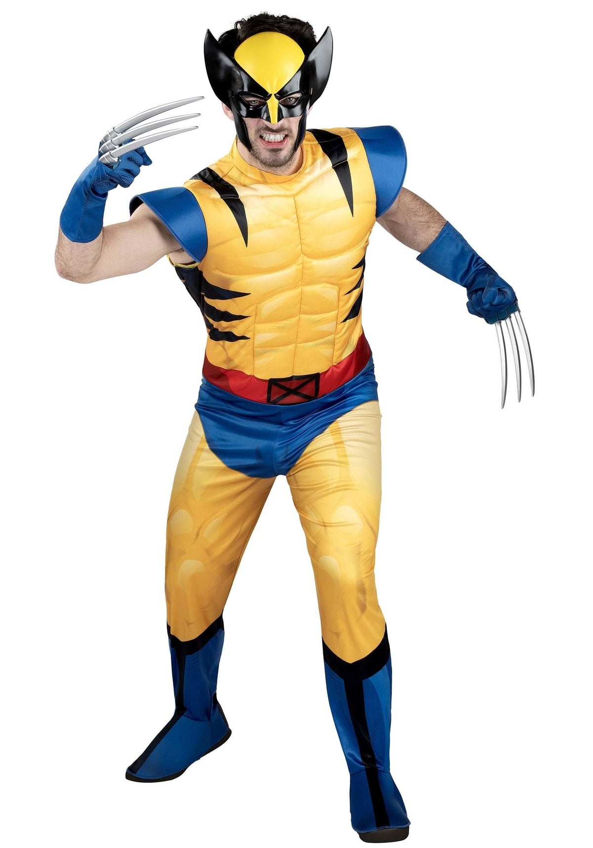MARVEL Wolverine Adult Costume - Padded Jumpsuit, Detachable Claws, Plastic Mask, Halloween Outfit - Officially Licensed