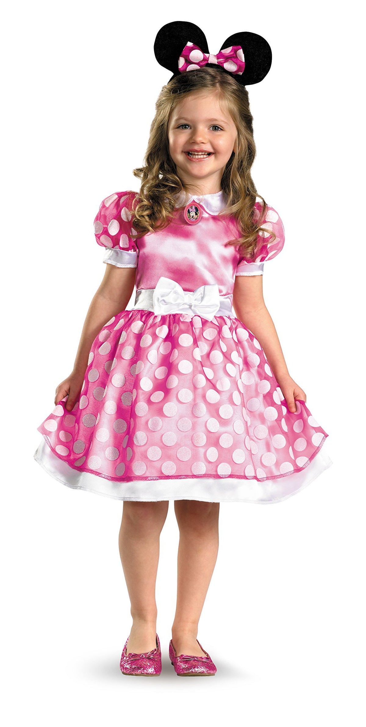 Disney Minnie Mouse Pink Dress Costume for Girls, Official Disney Minnie Costume