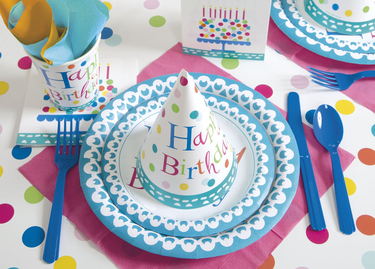 Unique Round Dinner Paper Plates, 9", Confetti Cake Birthday