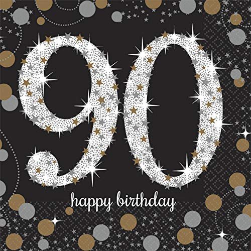 Sparkling Celebration Beverage Napkins (5&quot; x 5&quot;) Packs Of 16 - Gold, Silver &amp; Black Elegance - Perfect For Birthday Parties