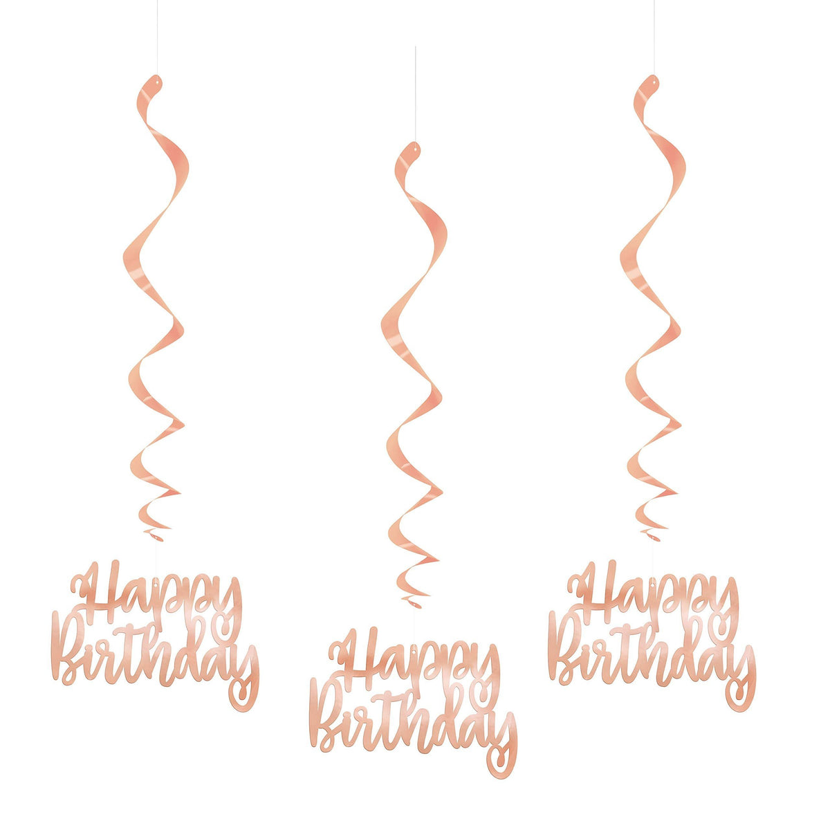 Dazzling Rose Gold Happy Birthday Foil Hanging Swirl Decorations - 32&quot; (Pack of 3) | Versatile &amp; Eye-Catching Party Decor | Ideal for Any Events