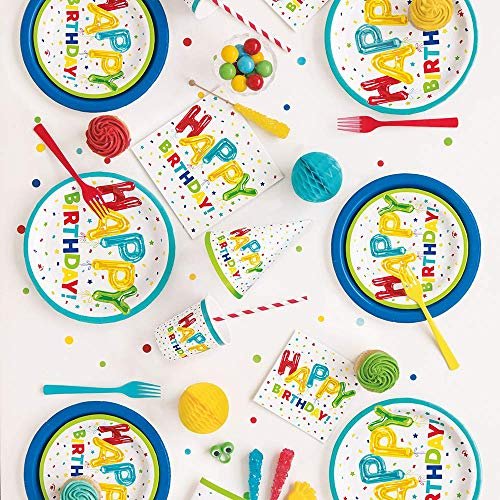 Unique Happy Balloon Birthday Round Multicolor Dinner Plates -9" (Pack of 8) - Colorful Birthday Celebration Tableware - Perfect for Kids & Adults
