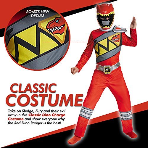 Medium (7-8) Red Power Rangers Costume for Kids. Official Licensed Red Ranger Dino Charge Classic Power Ranger Suit with Mask for Boys &amp; Girls, Large (10-12)