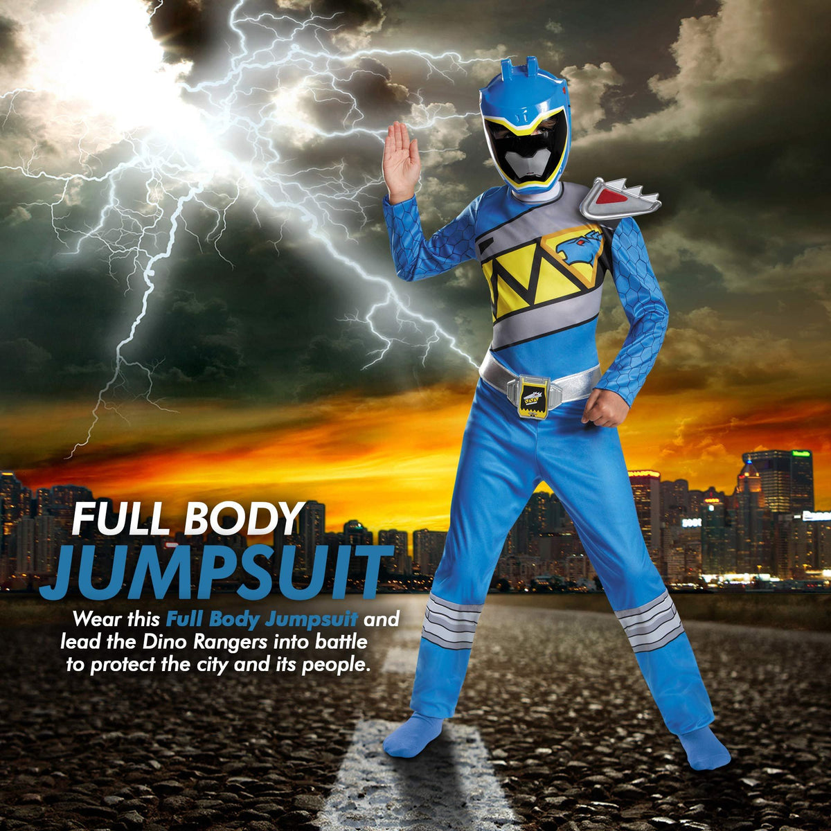 Blue Power Rangers Costume for Kids. Official Licensed Blue Ranger Dino Charge Classic Power Ranger Suit with Mask for Boys &amp; Girls, Medium (7-8)