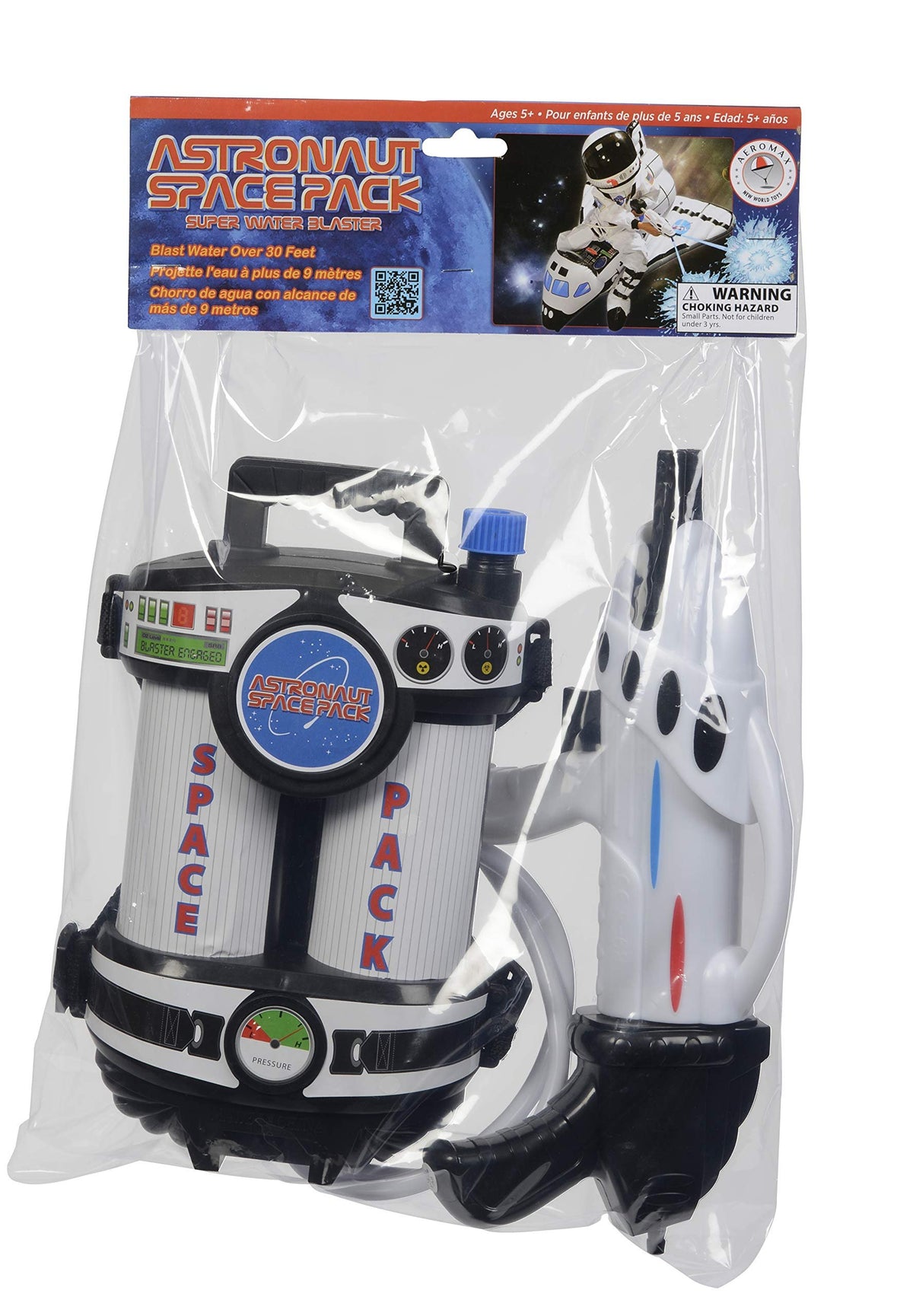 Aeromax Astronaut Space Pack Super Water Blaster with Fully Adjustable Straps for Comfort and Control., White/Black with Red and Blue Accents
