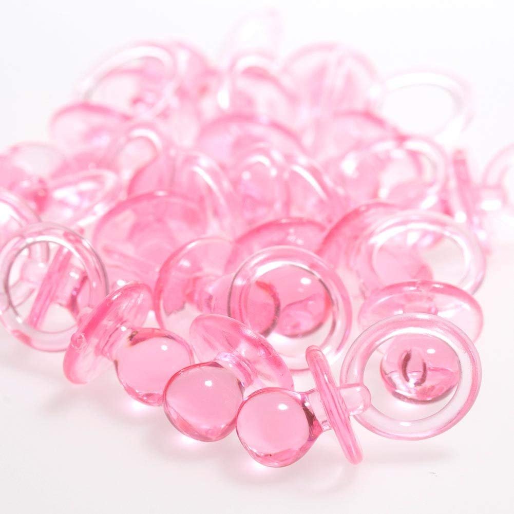 Pink Acrylic Crystal Pacifier Favors - 18 Pieces, 1'' - Adorable Party Decorations for Baby Showers and Gender Reveals