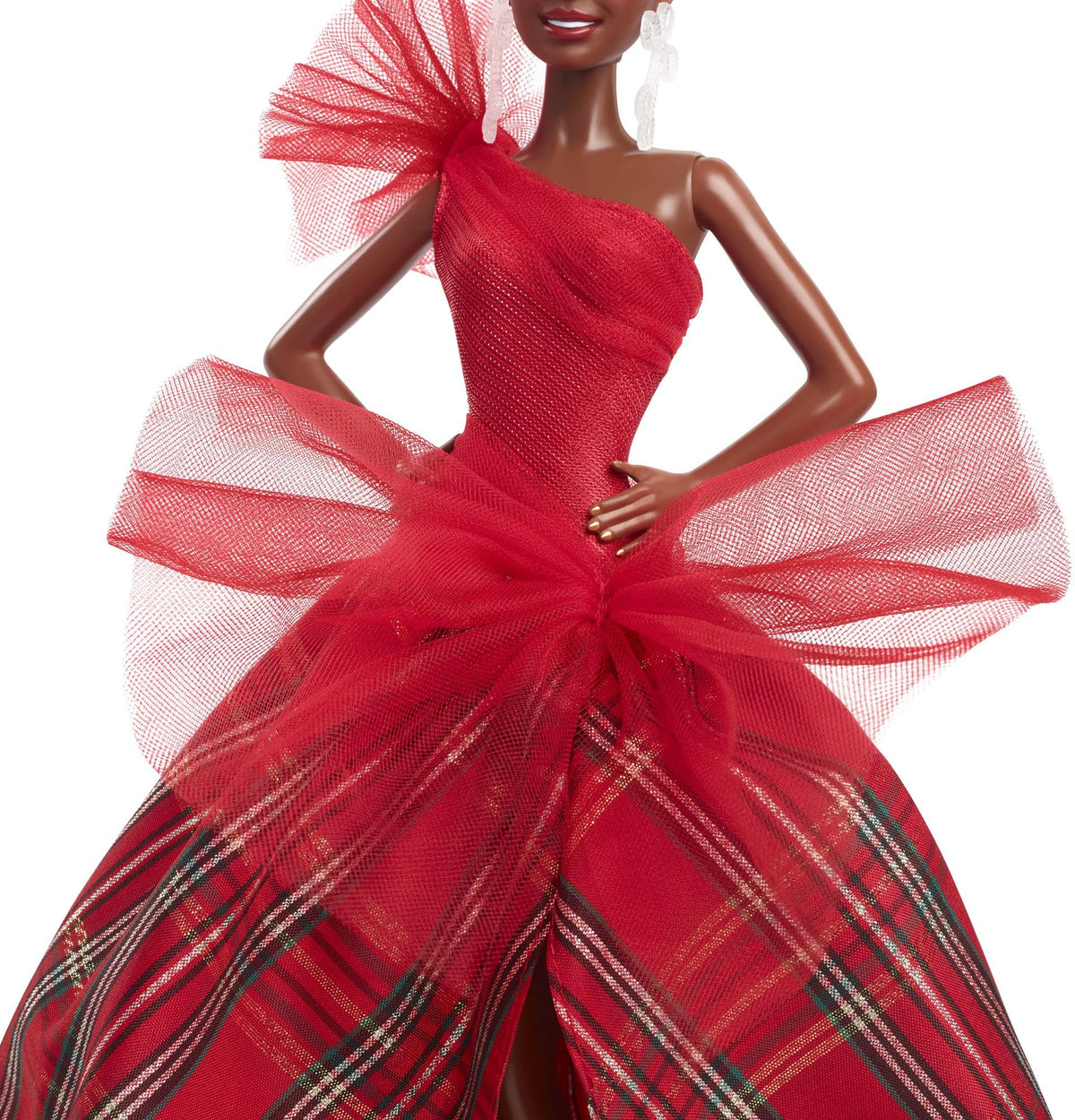 Barbie Signature Doll, 2024 Holiday Blonde Fashion Doll Wearing Gown with Plaid Skirt