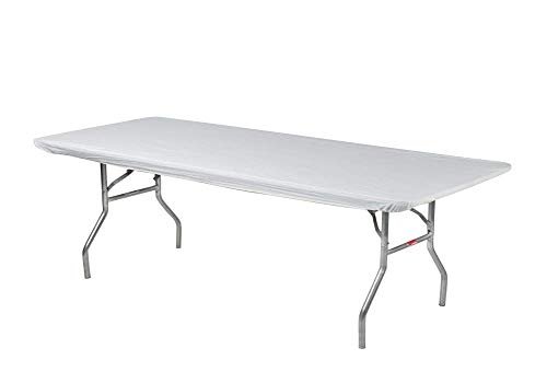 Kwik-Covers 6' Rectangular Plastic Table Covers 30" x 72" (6 Feet), Bundle of 10 - Indoor or Outdoor Fitted Table Covers for Banquet Tables (White)