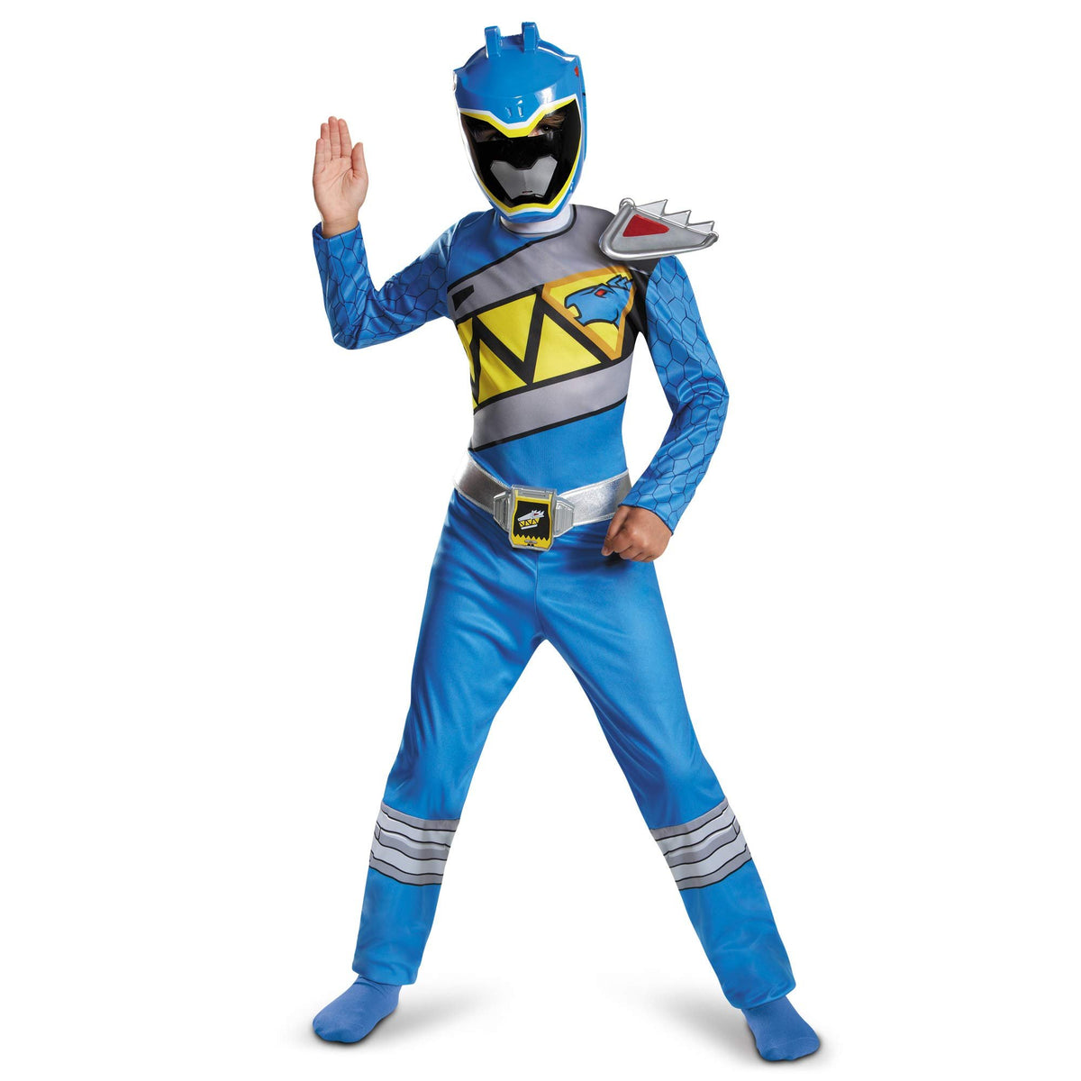 Blue Power Rangers Costume for Kids. Official Licensed Blue Ranger Dino Charge Classic Power Ranger Suit with Mask for Boys &amp; Girls, Medium (7-8)