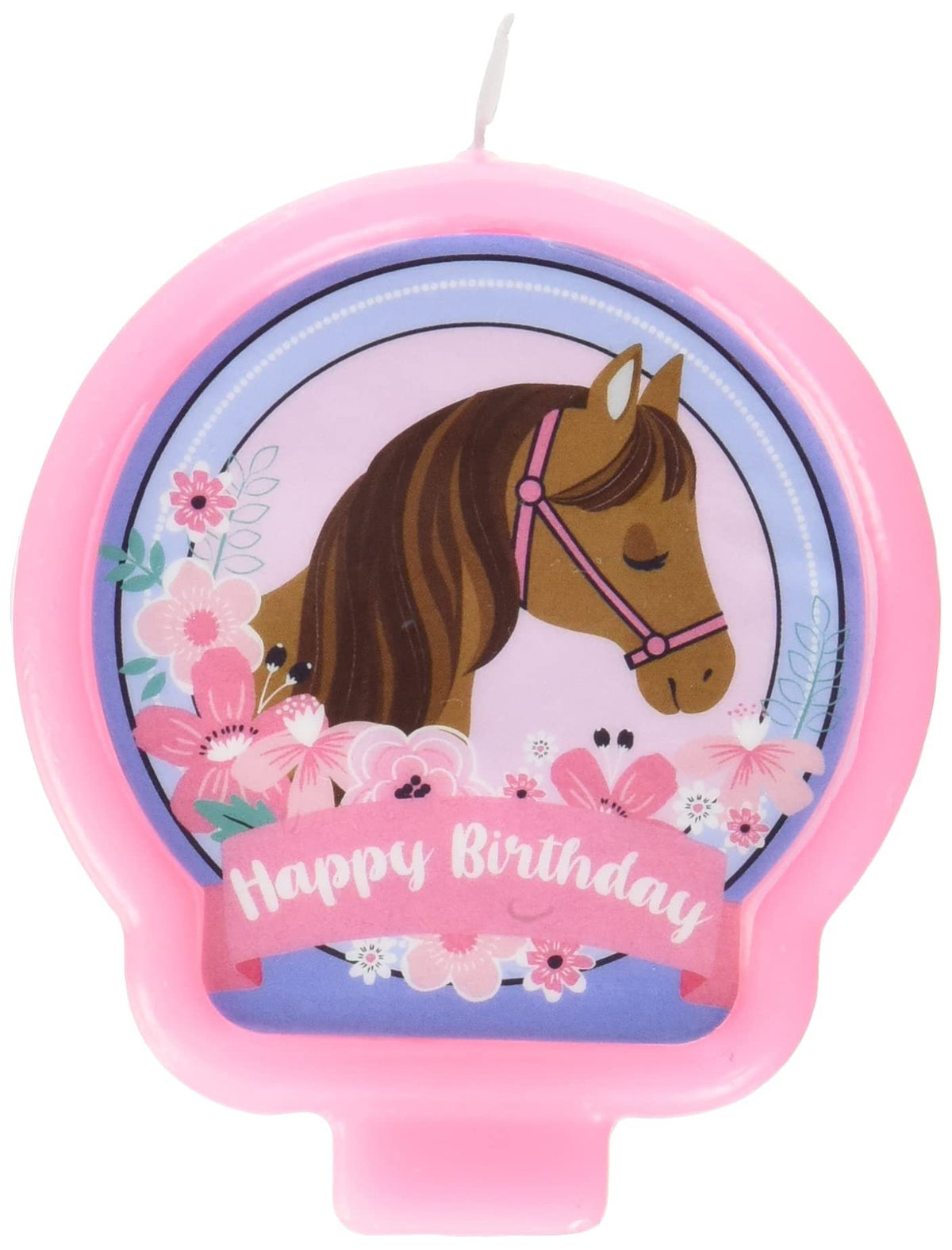 Saddle Up Birthday Candle - 2.5" | Adorable Pink, Blue & Brown Wax Pony Candle - Perfect Themed Celebration Accent, 1 Pc.