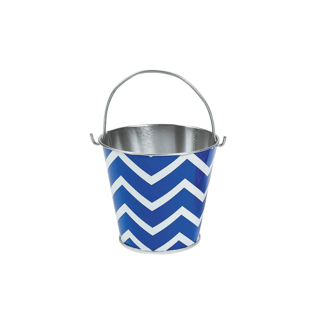 Fun Express - Blue Chevron Metal Pails 1pc for Fourth of July - Party Supplies - Containers &amp; Boxes - Metal Containers - Fourth of July - 1 Piece