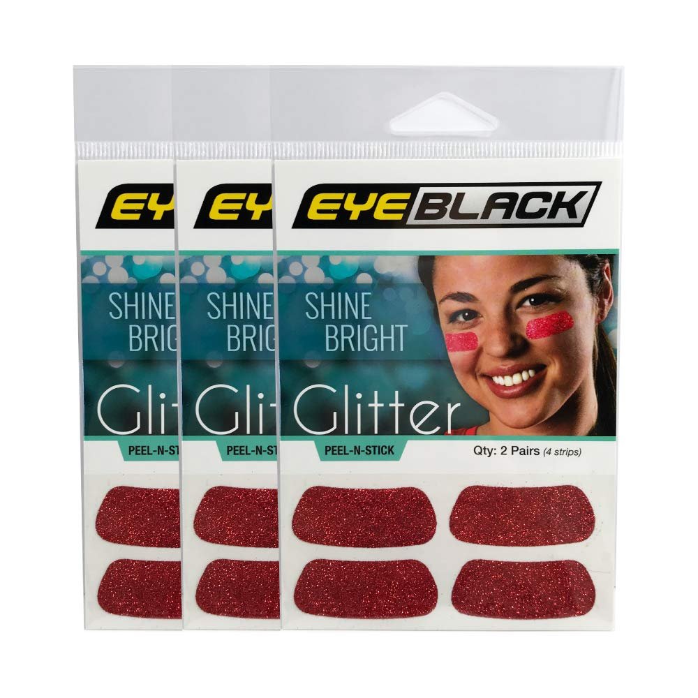 EyeBlack Glitter (6 Pairs or 12 Strips) - Perfect for Soccer, Football, Softball, Baseball and Sporting Events (Purple)