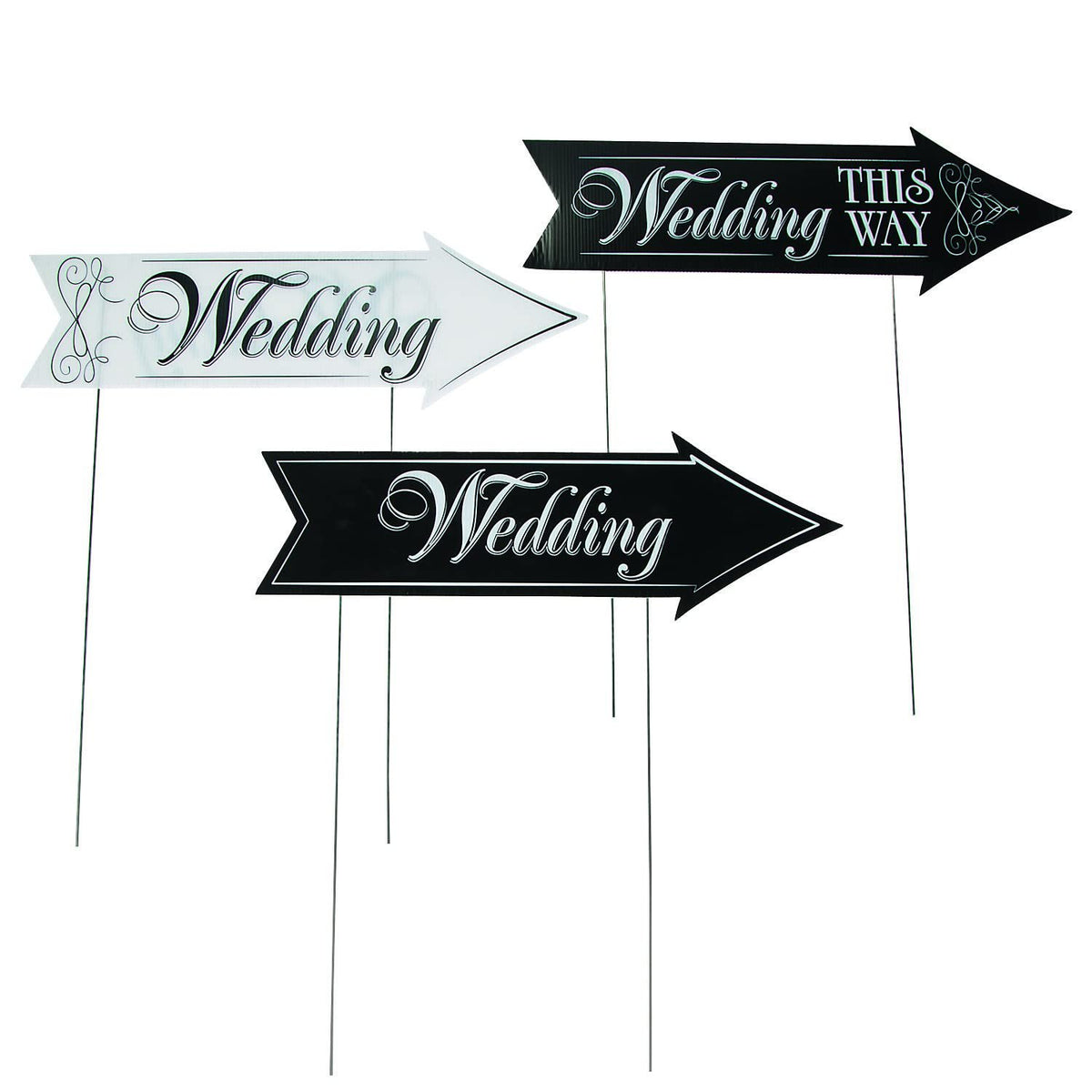 Wedding Sign For Ceremony and Reception | Three Double Sided Wedding Direction Signs | Wedding Road Signs | Yard Signs | Wedding This Way Sign | Parking Signs for Wedding | Includes Metal Stakes
