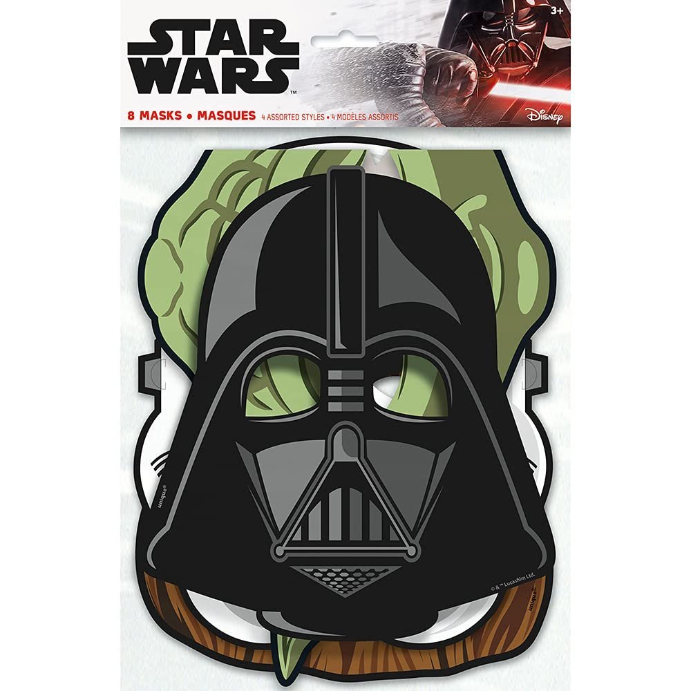 Multicolor Star Wars Classic Party Masks (8 Count) - Iconic & Eco-Friendly Material, Perfect for Epic Themed Parties & Galactic Celebrations