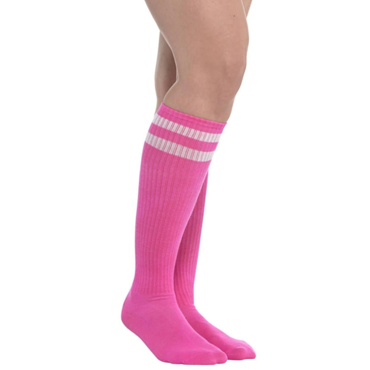 Pink Striped High Knee Socks for Women - One Size (1 Pair) - Soft and Washable Striped Socks - Perfect Costume Accessory for Cosplays, Everyday Wear, Sports & Fashion